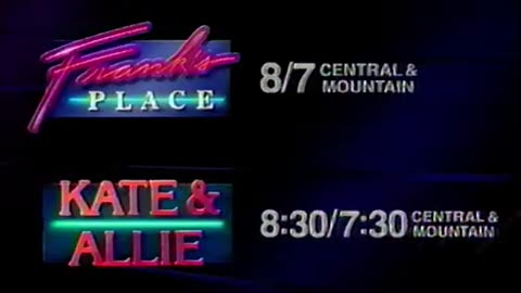 November 20, 1987 - CBS Promos for 'Frank's Place' 'Kate & Allie' & 'Mighty Mouse'