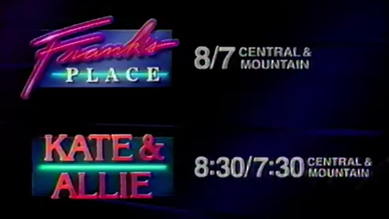 November 20, 1987 - CBS Promos for 'Frank's Place' 'Kate & Allie' & 'Mighty Mouse'