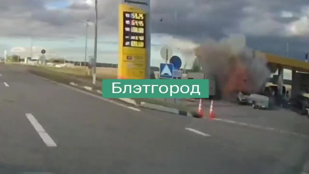 Moment a Drone Smashes into Gas Station in Belgorod