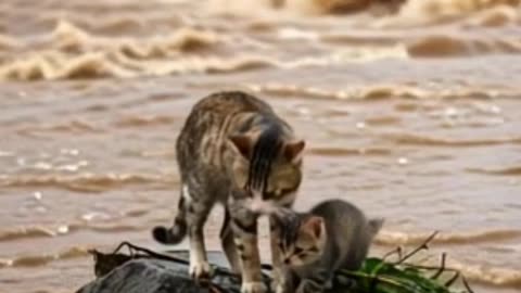 Cats Alone on the Rock: A Sad Scene