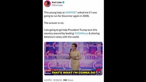 Kari Lake Announces She Will Not be Running for Office Again - Will Be Helping President Trump