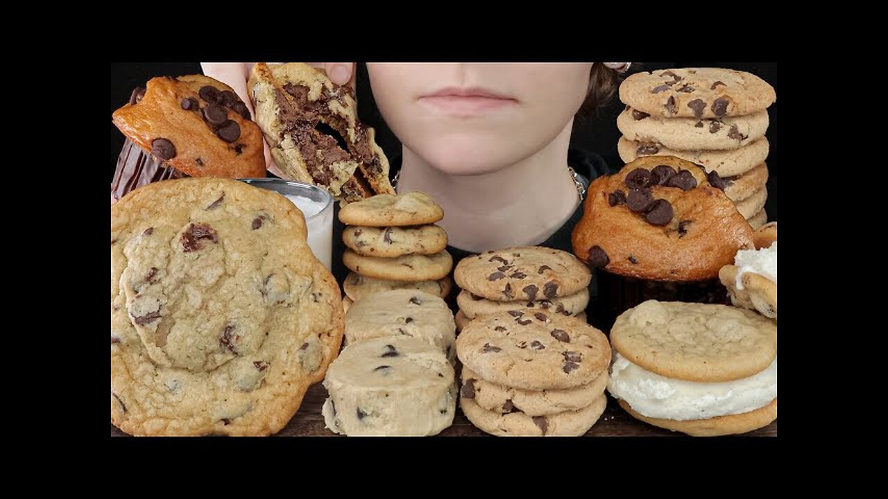 ASMR Chocolate Chip Desserts Mukbang 😋 | Nutella , Cookie Dough, Ice Cream & Muffin Eating Sounds