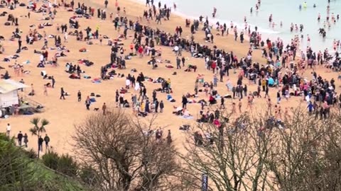 Hundreds Turned Up For The Midday Boxing Day Swim At Porthminster, UK