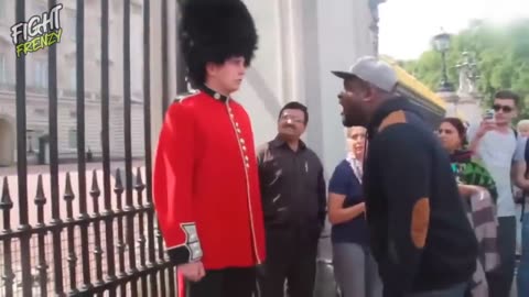 Taking pictures with British guards