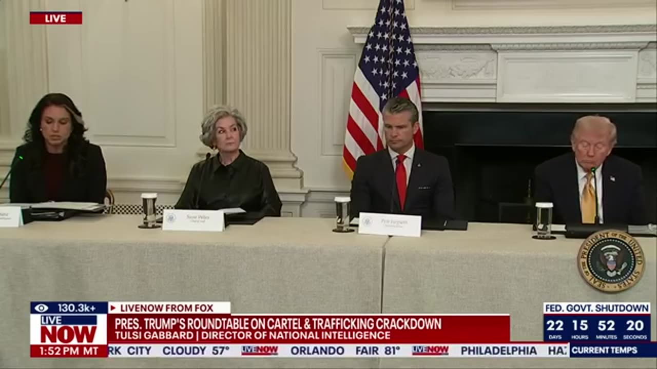 Trump roundtable with Bondi, Hegseth, Noem, Patel & others