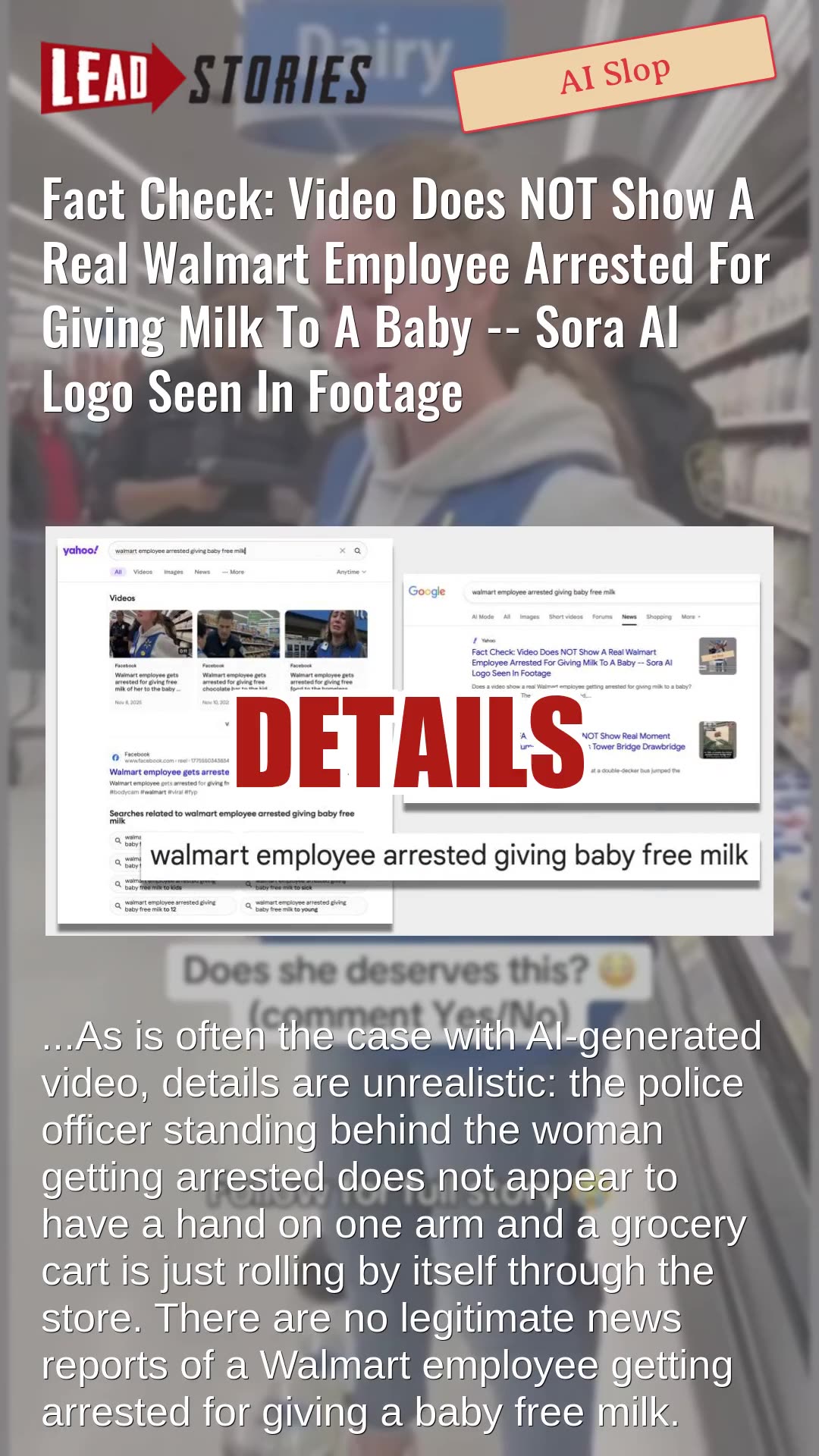 Fact Check: Video Does NOT Show Real Walmart Employee Arrested For Giving Milk To A Baby -- Sora AI