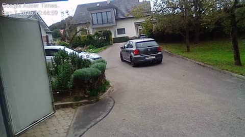 Car seats in garage months, Veber starts one and speeds out on street without closing doors