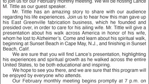 STN Monthly Meeting - Tuesday, February 25th, 7 PM: Guest Speaker: Lance M. Tittle