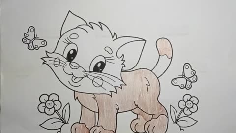 Learn to color a cute cat with many color