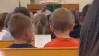 Christian children in Europe are forced to listen to an imam pray to Allah in church.