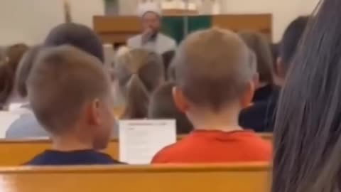 Christian children in Europe are forced to listen to an imam pray to Allah in church.