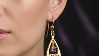 Celtic Knot Earrings with Dangling Gemstone – Sterling Silver & Gold