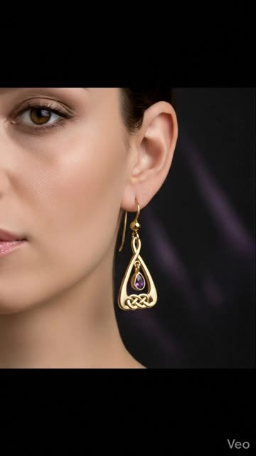 Celtic Knot Earrings with Dangling Gemstone – Sterling Silver & Gold