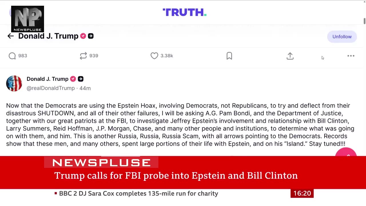 Trump Orders DOJ to Probe Epstein Links with Clinton, JPMorgan & More