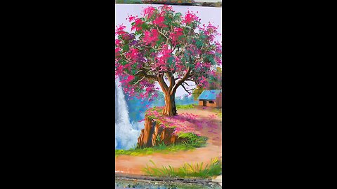 draw spring tree and house.
