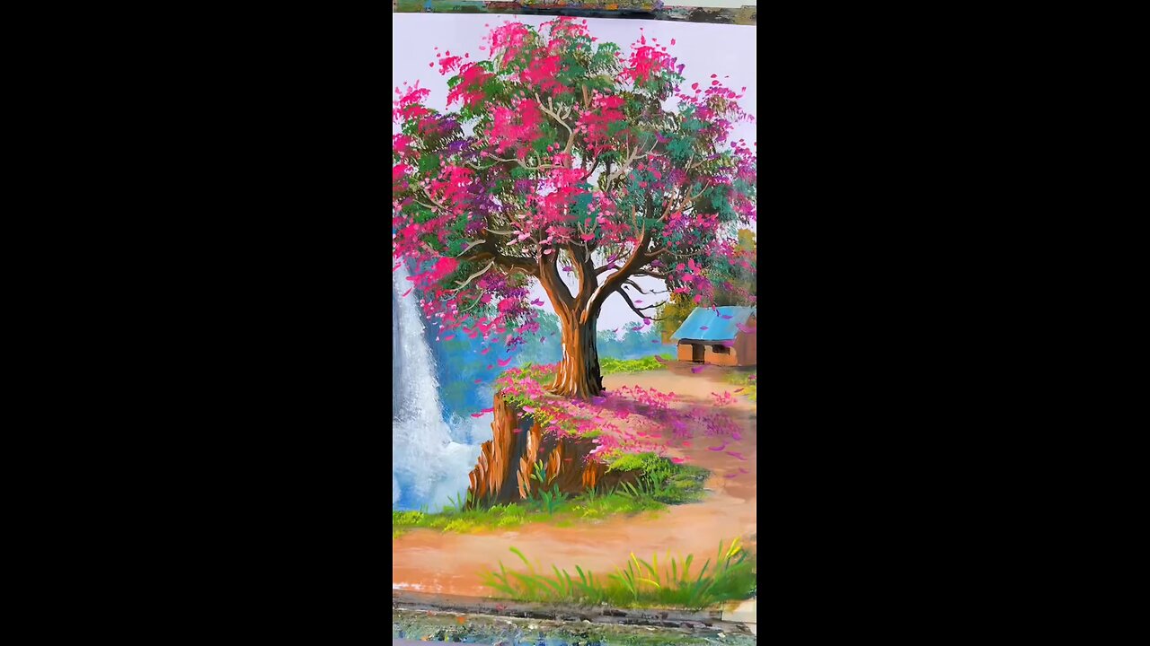 draw spring tree and house.