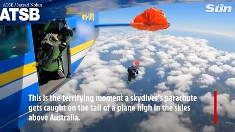 Terrifying moment skydiver’s parachute gets CAUGHT on plane’s tail leaving him hanging in mid-air
