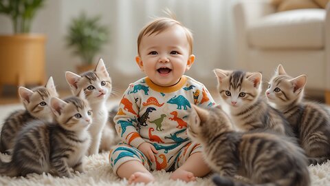 Happy Baby Surrounded by Playful Kittens! 🐱💖😊