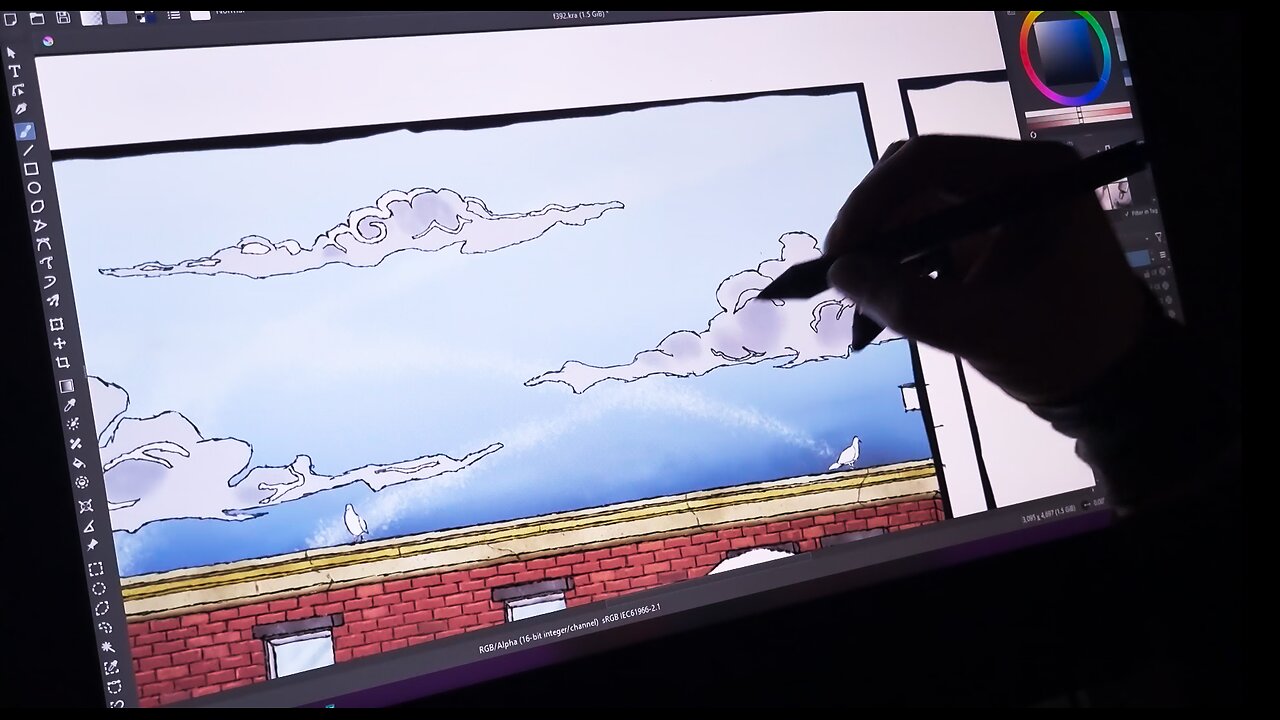 Drawing A Comic Page - Part 6: Rendering Roads and Sky (Timelapse)