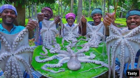 OCTOPUS COOKING and EATING | Big Size Octopus fry |