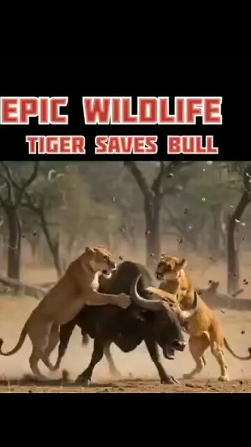 Tiger saves bull's life from two lionesses