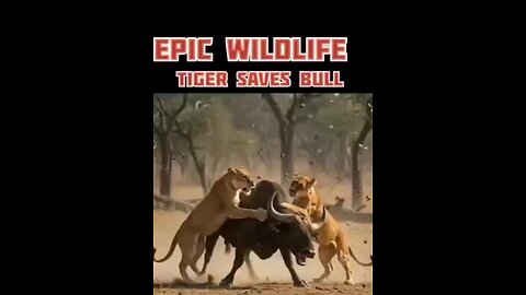Tiger saves bull's life from two lionesses