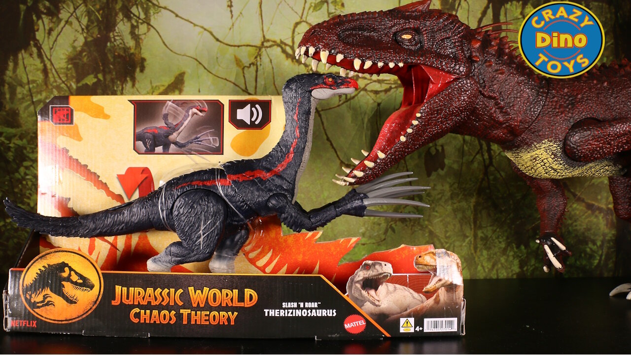 New Jurassic World Chaos Theory Slash N Roar Therizinosaurus Unboxed 2025 Crazy Dino Toys