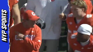 Coach Dabo Swinney screams at Tigers' defense during halftime of Clemson-Duke game