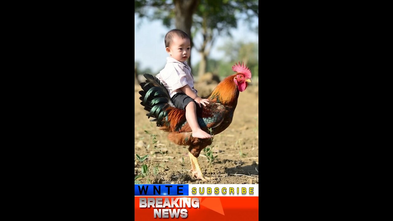 A child enjoys sitting on a chicken's back.