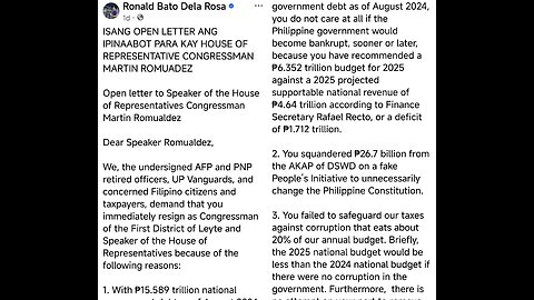 Retired AFP and PNP Officers, UP Vanguards, Filipino Citizens and Taxpayers call for Resignation