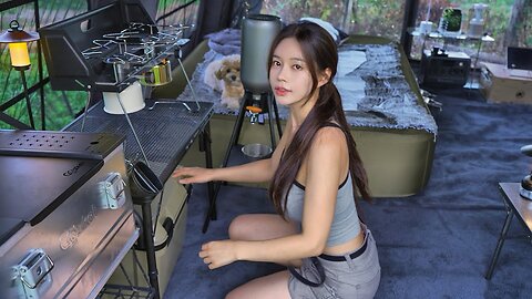 A night in a new large air tent that's better than a hotel - make a kitchen bar in the tent