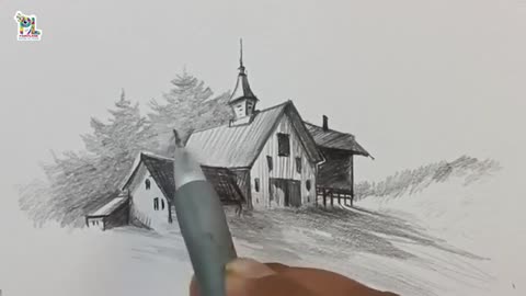 Pencil Drawing Houses in Scenery Art