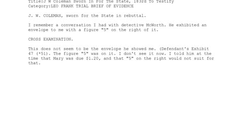 J. W. Coleman — Sworn In for the State — 183rd Witness to Testify