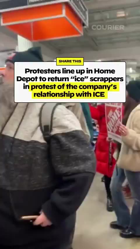 Breaking‼️Protestors purchase “ice” scrapers and then form a long line to return them at the Home Depot in protest over their cooperation with ICE