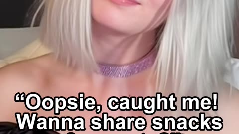 “Oopsie, caught me! Wanna share snacks & secrets?”