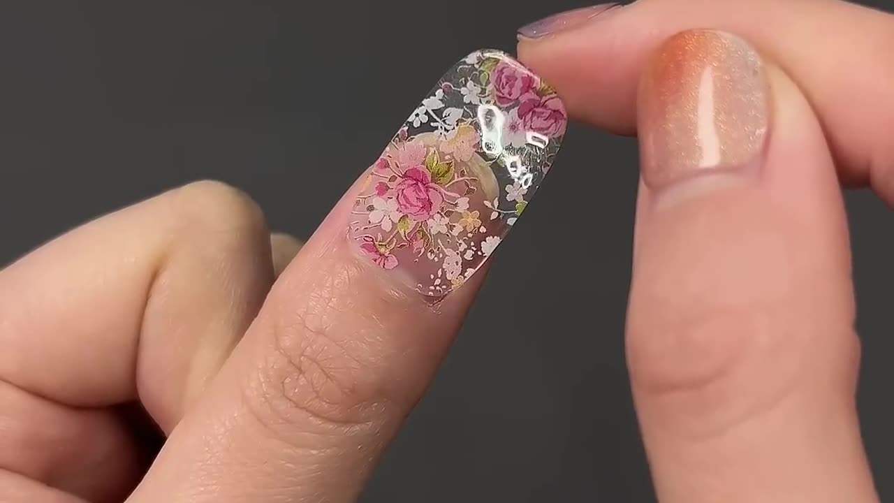 No UV needed gel nail stickers,transparent flower nail stickers