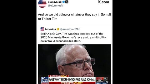 Elon Musk: 'And so we bid adieu or whatever they say in Somali to Traitor Tim' 1/5/26