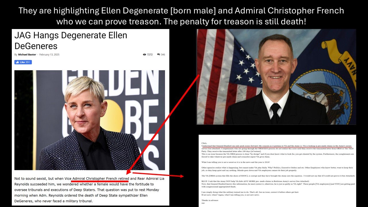 THEY ARE HIGHLIGHTING ADMIRAL CHRIS FRENCH, ELLEN AND THE A/A KANGAROO COURT HOUSE RUN BY DOD