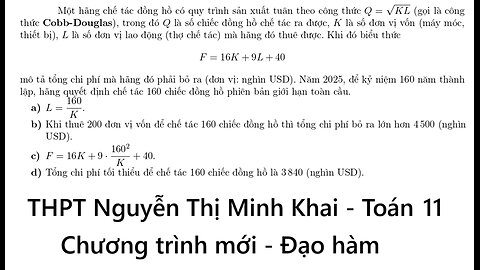 THPT Nguyễn Thị Minh Khai: Toán 11: Đạo hàm: Một hãng chế tác đồng hồ có quy trình sản xuất tuân