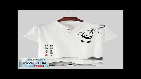 Mens Panda Bamboo Japanese Print Notched Neck Short Sleeve T-Shirts White Review