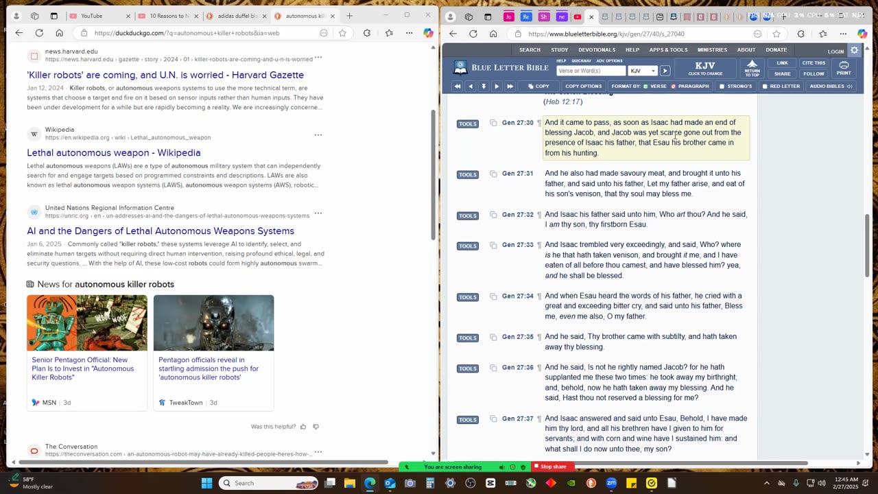 Esau's blessing (the sword) includes LAWS Lethal Autonomous Weapon Systems and military hardware