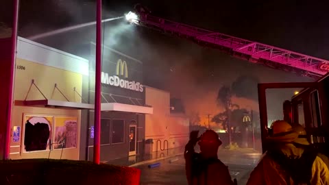 McDonald's restaurant in flames as Eaton Fire burns in California