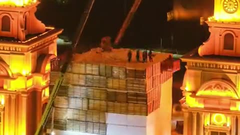 Giant snowman being constructed in Qunli music park in China