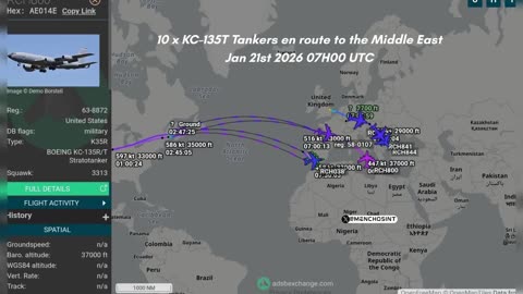 BREAKING: Ten U.S. KC-135 aerial refueling tankers have arrived in the Middle East simultaneously
