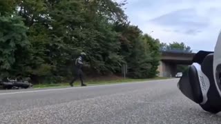 This gotta be like a 1 in a billion accident… bike went autopilot KO mode
