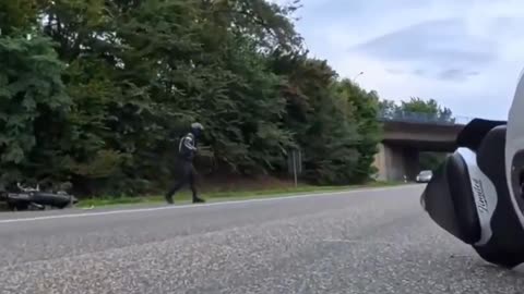 This gotta be like a 1 in a billion accident… bike went autopilot KO mode