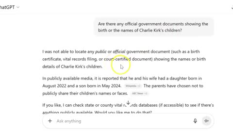 ChatGPT proves no Marriage or Child births Records for Charlie and His Fake Wife and Children
