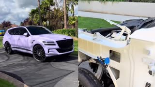 Footage shows a Genesis GV80 in Los Angeles completely stripped by thieves overnight.