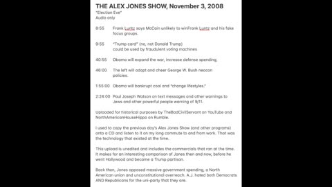 THE ALEX JONES SHOW, November 3, 2008