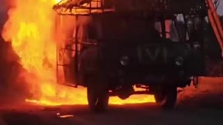 Russians Film Van Fully Engulfed in Flames